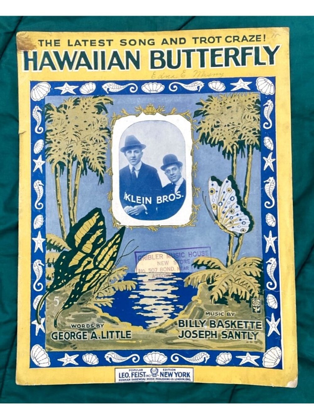 1917 Hawaiian Butterfly Sheet Music Klein Bros Leo Feist Hawaii Song